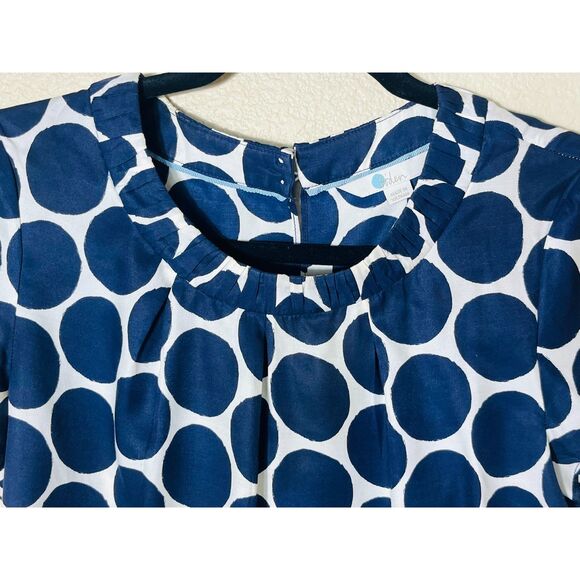 Boden Carey Top Navy White Polka Dot Circle Print Silk Blend Sz 2 PERFECT EUC - Picture 4 of 9